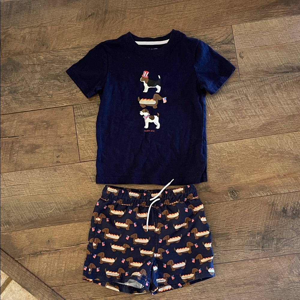 July 4th Janie and Jack T shirts and swim pants size 4